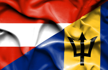 Waving flag of Barbados and Austria