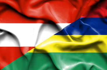 Waving flag of Mauritius and Austria