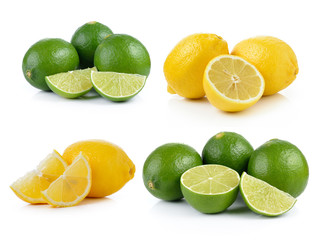 lime and lemon on white background