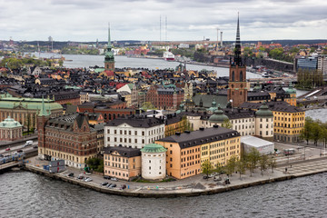 Panoramic view of Old Town Gamlastan in Stockholm, Sweden