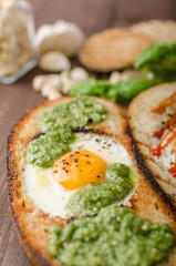Vatiations of fried eggs inside bread