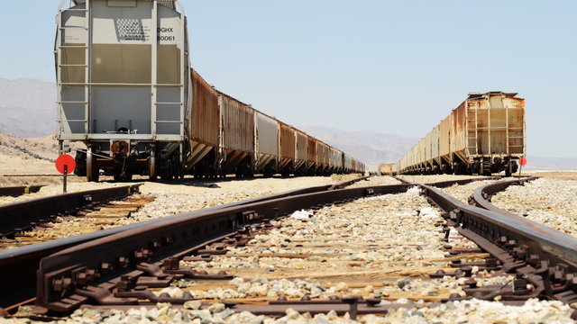  motion controlled dolly time lapse with dolly left motion of railroad track in Trona, California