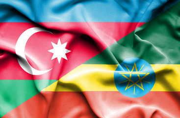 Waving flag of Ethiopia and Azerbaijan