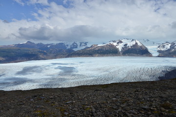 Grey glacier seen from above on the Torres del Paine circuit.