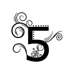 Black number 5 with creeping plant