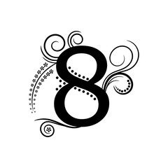 Black number 8 with creeping plant