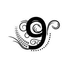 Black number 9 with creeping plant