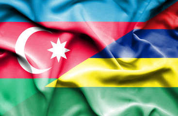 Waving flag of Mauritius and Azerbaijan