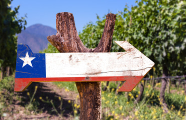 Chile Flag wooden sign with winery background