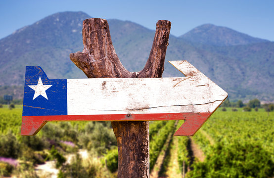 Chile Flag wooden sign with winery background