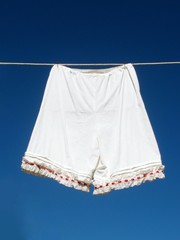 Vintage women's underwear hanging on a clothesline