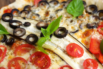 Home made vegeterian margarita pizza on table