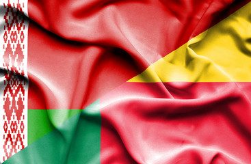 Waving flag of Benin and Belarus