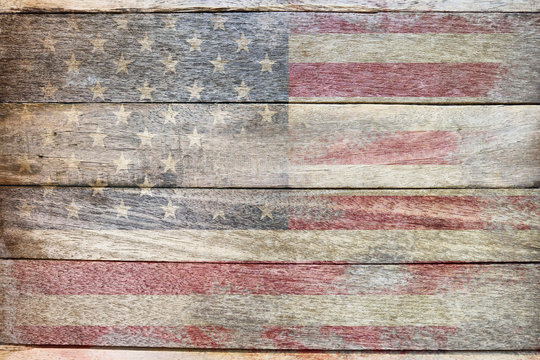 Stock Photo - usa flag old school wood texture background