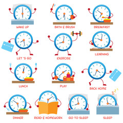 Clock Character Daily Routine, timetable