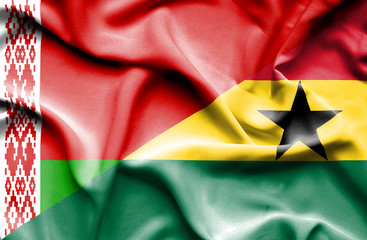 Waving flag of Ghana and Belarus