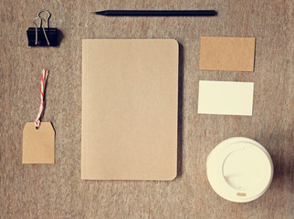 Business identity branding mockup set top view with retro filter
