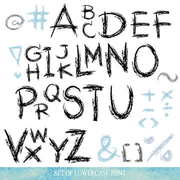Black blue alphabet lowercase letters.Hand drawn written with a