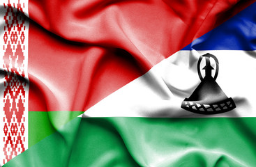 Waving flag of Lesotho and Belarus