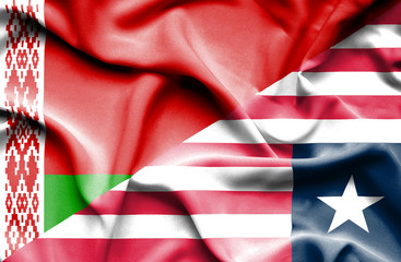 Waving flag of Liberia and Belarus