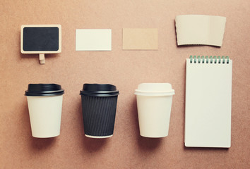 coffee mock up for identity branding from top view with retro fi