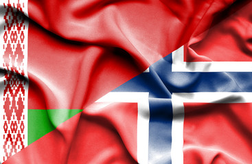 Waving flag of Norway and Belarus