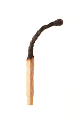 Burnt wooden match isolated on white background