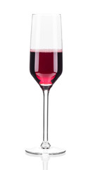Close up of red champagne glass. 