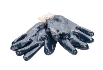 Close up of blue rubber glove. 