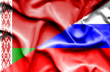 Waving flag of Russia and Belarus