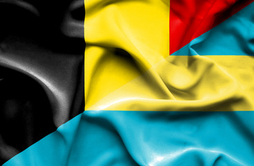 Waving flag of Bahamas and Belgium