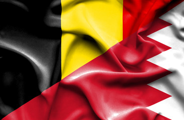 Waving flag of Bahrain and Belgium