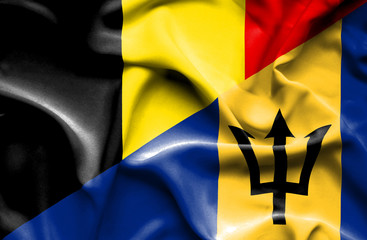 Waving flag of Barbados and Belgium