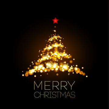 Shiny Gold Christmas tree  in black poster