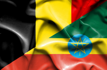 Waving flag of Ethiopia and Belgium