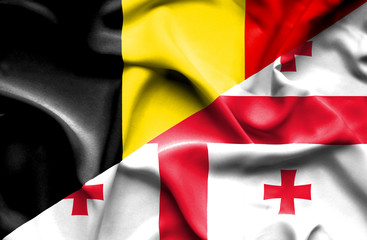 Waving flag of Georgia and Belgium