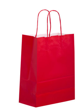 Red paper carrier bag, shopper, isolated on white