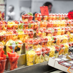 Fruit salad in plastic cups