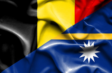 Waving flag of Nauru and Belgium