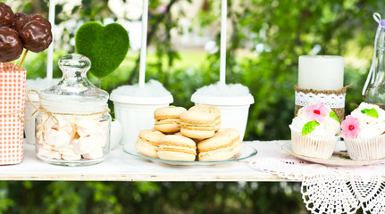 French macaroons.Candy bar.Wedding feast. Wedding sweets 