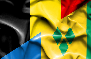 Waving flag of Saint Vincent and Grenadines and Belgium
