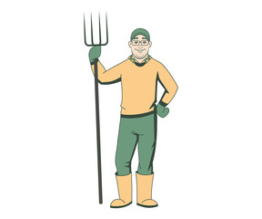 Cartoon farmer with pitchfork