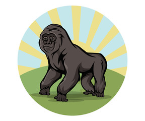 Cartoon gorilla round emblem