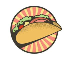 Round emblem of tacos