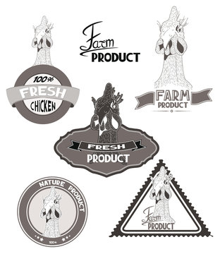 Farm product logos with the chicken head