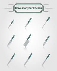 Set of kitchen knives