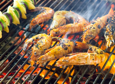 shrimp seafood in BBQ Flames