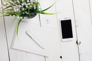 Simple workspace on wooden table