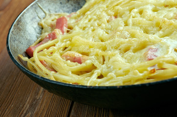 Spaghetti Frittata  with eggs cheese.