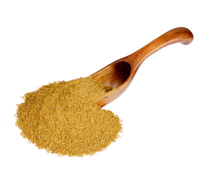 A handful of dried seasonings hops-suneli in the wooden spoon, i
